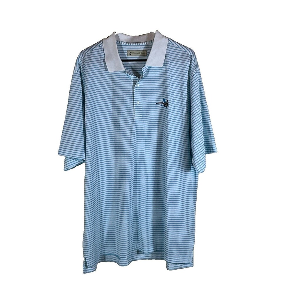 Donald Ross Men’s XL Blue/White Striped Golf Polo Shirt Short Sleeve Emb Logo
